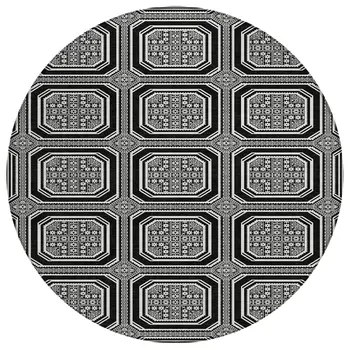 8' Black And Ivory Round Geometric Washable Indoor Outdoor Area Rug
