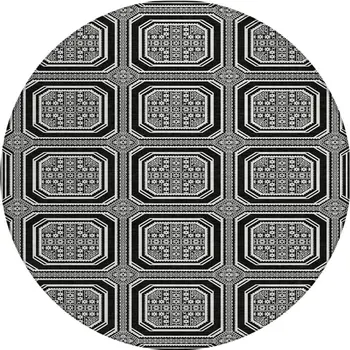 8' Black And Ivory Round Geometric Washable Indoor Outdoor Area Rug