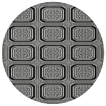 8' Black And Ivory Round Geometric Washable Indoor Outdoor Area Rug