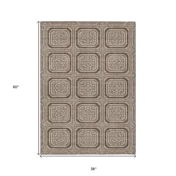 3' X 5' Brown And Beige Geometric Washable Indoor Outdoor Area Rug