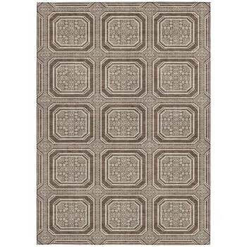 5' X 8' Brown And Beige Geometric Washable Indoor Outdoor Area Rug
