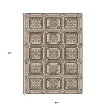 5' X 8' Brown And Beige Geometric Washable Indoor Outdoor Area Rug