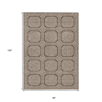8' X 10' Brown And Beige Geometric Washable Indoor Outdoor Area Rug
