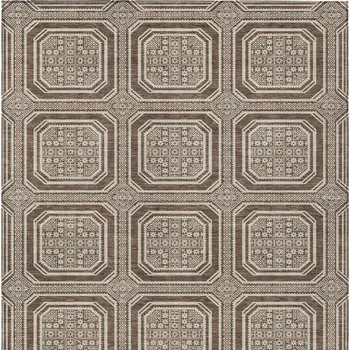 9' X 12' Brown And Beige Geometric Washable Indoor Outdoor Area Rug
