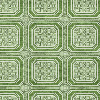 3' X 5' Green And Ivory Geometric Washable Indoor Outdoor Area Rug
