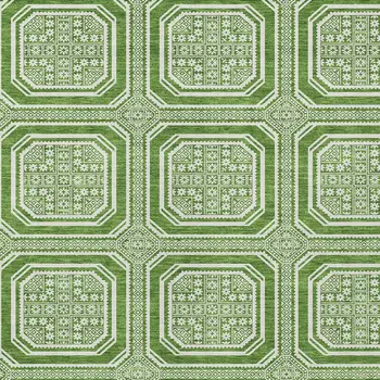 5' X 8' Green And Ivory Geometric Washable Indoor Outdoor Area Rug