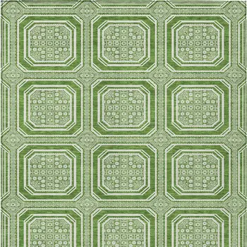 5' X 8' Green And Ivory Geometric Washable Indoor Outdoor Area Rug