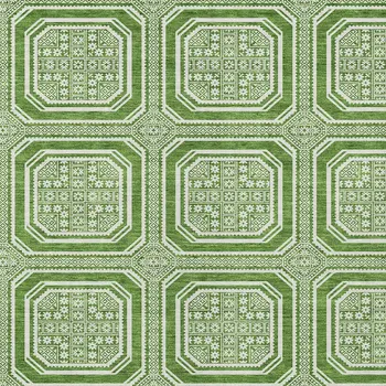 8' X 10' Green And Ivory Geometric Washable Indoor Outdoor Area Rug