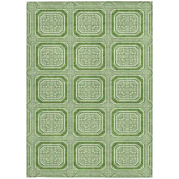 10' X 14' Green And Ivory Geometric Washable Indoor Outdoor Area Rug
