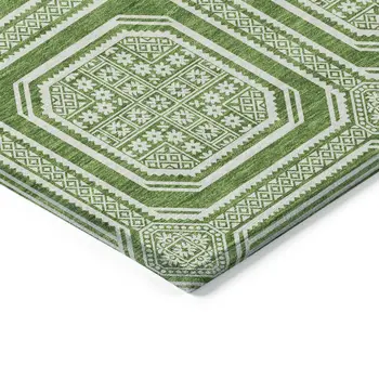 10' X 14' Green And Ivory Geometric Washable Indoor Outdoor Area Rug