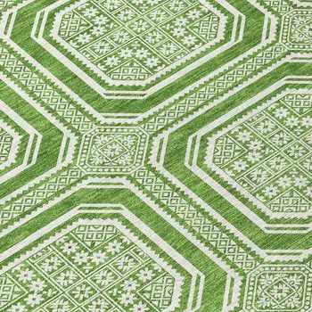 10' X 14' Green And Ivory Geometric Washable Indoor Outdoor Area Rug