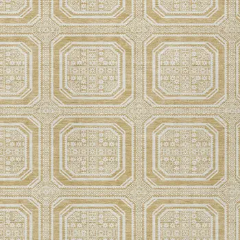 3' X 5' Gold And Ivory Geometric Washable Indoor Outdoor Area Rug