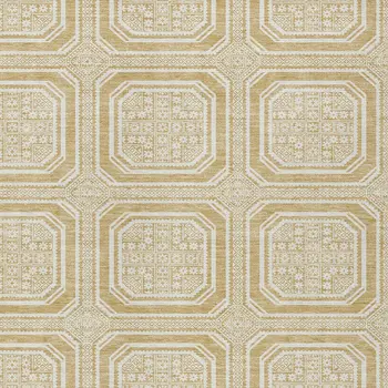 5' X 8' Gold And Ivory Geometric Washable Indoor Outdoor Area Rug