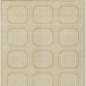 8' X 10' Gold And Ivory Geometric Washable Indoor Outdoor Area Rug