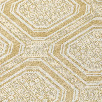8' X 10' Gold And Ivory Geometric Washable Indoor Outdoor Area Rug