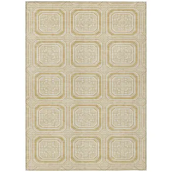 9' X 12' Gold And Ivory Geometric Washable Indoor Outdoor Area Rug