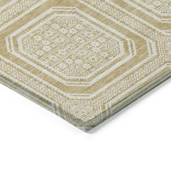 9' X 12' Gold And Ivory Geometric Washable Indoor Outdoor Area Rug