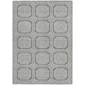 3' X 5' Gray And Ivory Geometric Washable Indoor Outdoor Area Rug