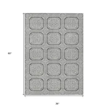 3' X 5' Gray And Ivory Geometric Washable Indoor Outdoor Area Rug