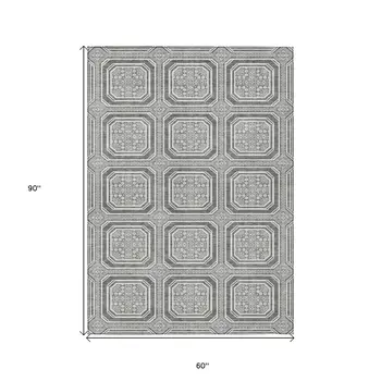 5' X 8' Gray And Ivory Geometric Washable Indoor Outdoor Area Rug