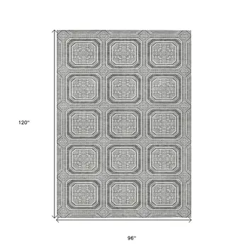8' X 10' Gray And Ivory Geometric Washable Indoor Outdoor Area Rug