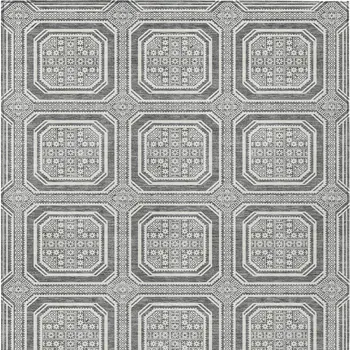 9' X 12' Gray And Ivory Geometric Washable Indoor Outdoor Area Rug