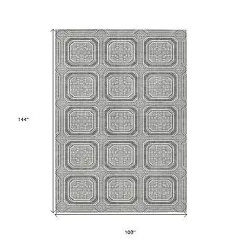 9' X 12' Gray And Ivory Geometric Washable Indoor Outdoor Area Rug