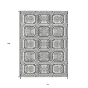 10' X 14' Gray And Ivory Geometric Washable Indoor Outdoor Area Rug