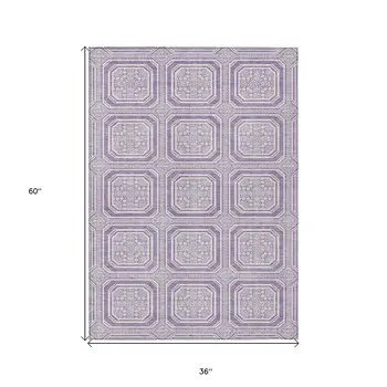 3' X 5' Lavender And Ivory Geometric Washable Indoor Outdoor Area Rug
