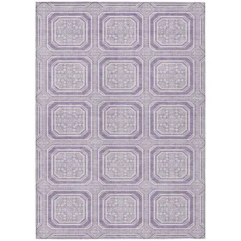 3' X 5' Lavender And Ivory Geometric Washable Indoor Outdoor Area Rug