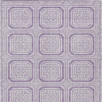 3' X 5' Lavender And Ivory Geometric Washable Indoor Outdoor Area Rug