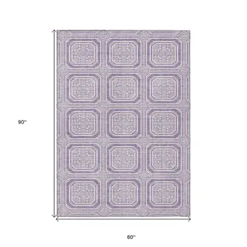 5' X 8' Lavender And Ivory Geometric Washable Indoor Outdoor Area Rug