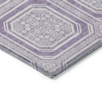8' Lavender And Ivory Round Geometric Washable Indoor Outdoor Area Rug