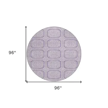 8' Lavender And Ivory Round Geometric Washable Indoor Outdoor Area Rug