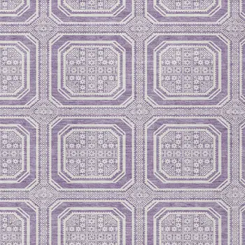 9' X 12' Lavender And Ivory Geometric Washable Indoor Outdoor Area Rug