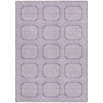 10' X 14' Lavender And Ivory Geometric Washable Indoor Outdoor Area Rug