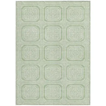 3' X 5' Mint Green And Ivory Geometric Washable Indoor Outdoor Area Rug