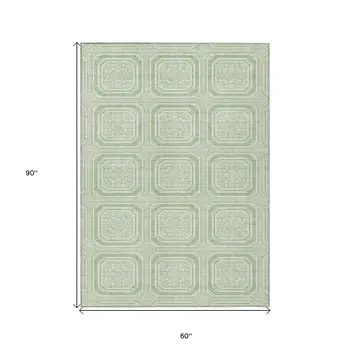 5' X 8' Mint Green And Ivory Geometric Washable Indoor Outdoor Area Rug