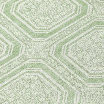 8' Mint Green And Ivory Round Geometric Washable Indoor Outdoor Area Rug