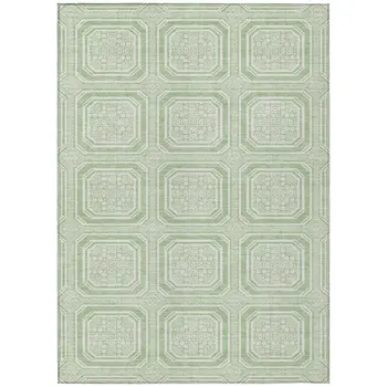 8' X 10' Mint Green And Ivory Geometric Washable Indoor Outdoor Area Rug