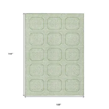 9' X 12' Mint Green And Ivory Geometric Washable Indoor Outdoor Area Rug