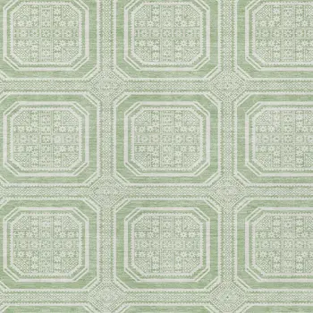 9' X 12' Mint Green And Ivory Geometric Washable Indoor Outdoor Area Rug