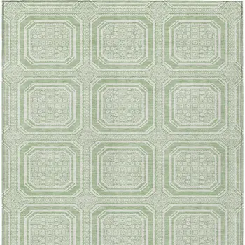 10' X 14' Mint Green And Ivory Geometric Washable Indoor Outdoor Area Rug