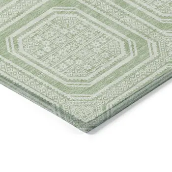 10' X 14' Mint Green And Ivory Geometric Washable Indoor Outdoor Area Rug