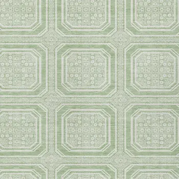 10' X 14' Mint Green And Ivory Geometric Washable Indoor Outdoor Area Rug