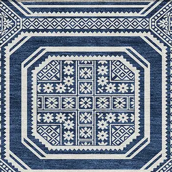 5' X 8' Navy Blue And Ivory Geometric Washable Indoor Outdoor Area Rug