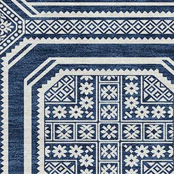 8' X 10' Navy Blue And Ivory Geometric Washable Indoor Outdoor Area Rug