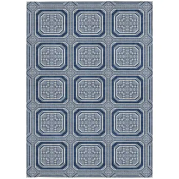 8' X 10' Navy Blue And Ivory Geometric Washable Indoor Outdoor Area Rug