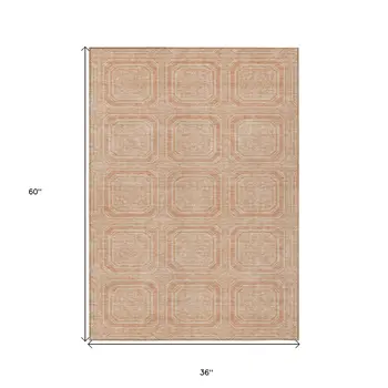 3' X 5' Peach And Beige Geometric Washable Indoor Outdoor Area Rug