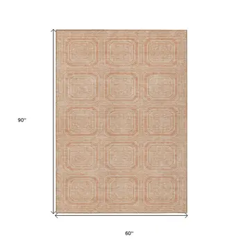 5' X 8' Peach And Beige Geometric Washable Indoor Outdoor Area Rug